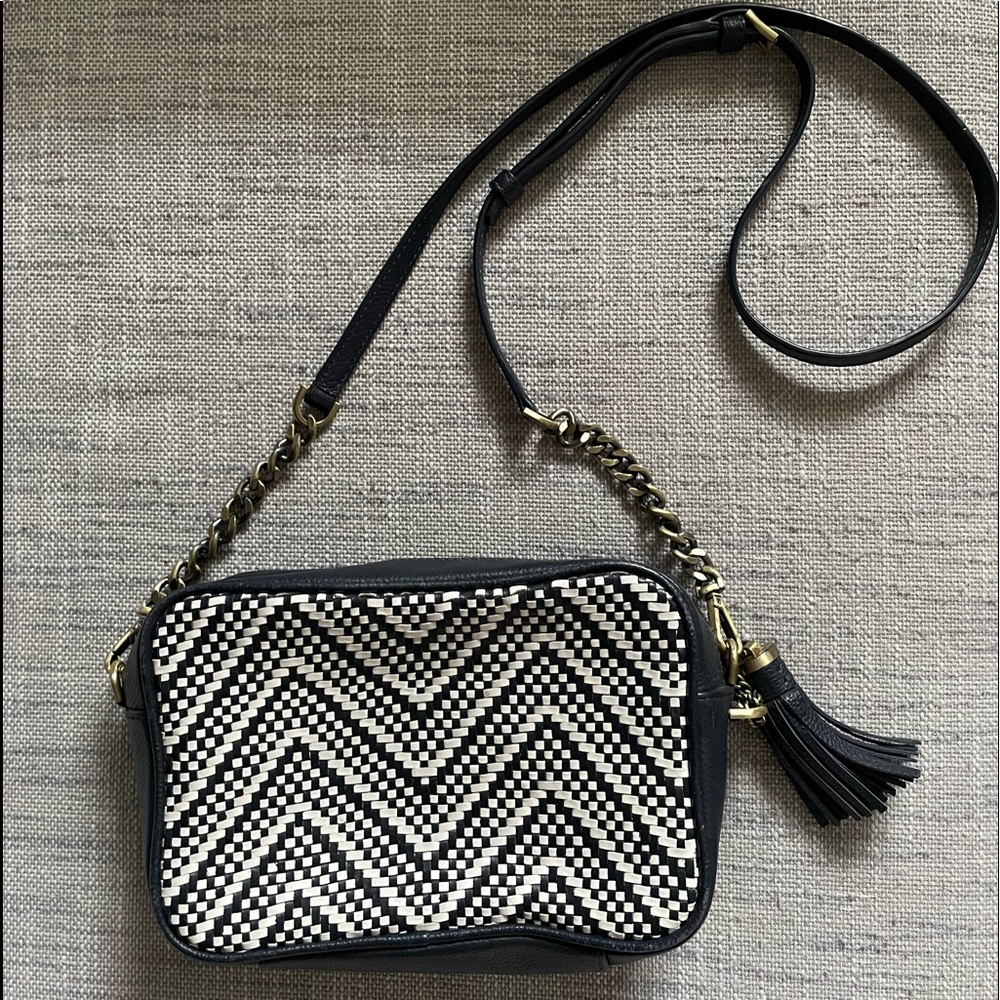 Michael Kors Woven Admiral / Optic White Leather Camera Bag